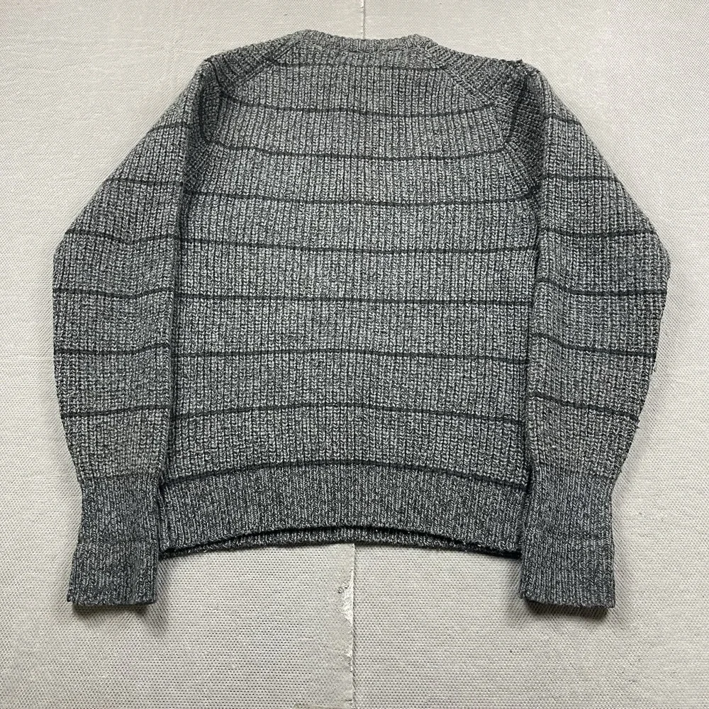 Marshall Fields Fieldgear Sweater Mens Medium Gray Chunky Knit Wool Grid Stripe